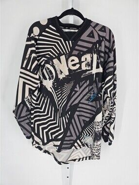 Oneal Men's Long Sleeve Black White V-neck Athletic BMX T-shirt Size L